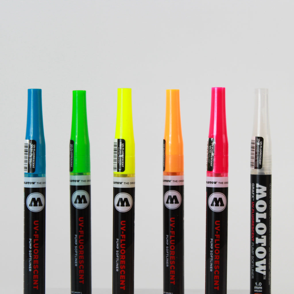 Feutre pinceau UV-Fluorescent Molotow - Basic set 6 coloris