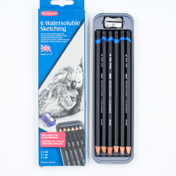 Lápices Derwent Sketching Acuarelables Caja Metálica c/6